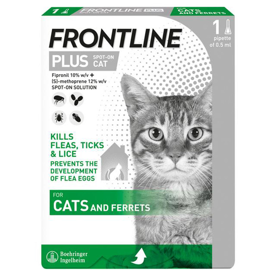FRONTLINE Plus Flea & Tick Treatment for Cats and Ferrets - 1/3/6 Pipettes