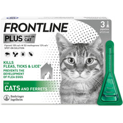 FRONTLINE Plus Flea & Tick Treatment for Cats and Ferrets - 1/3/6 Pipettes