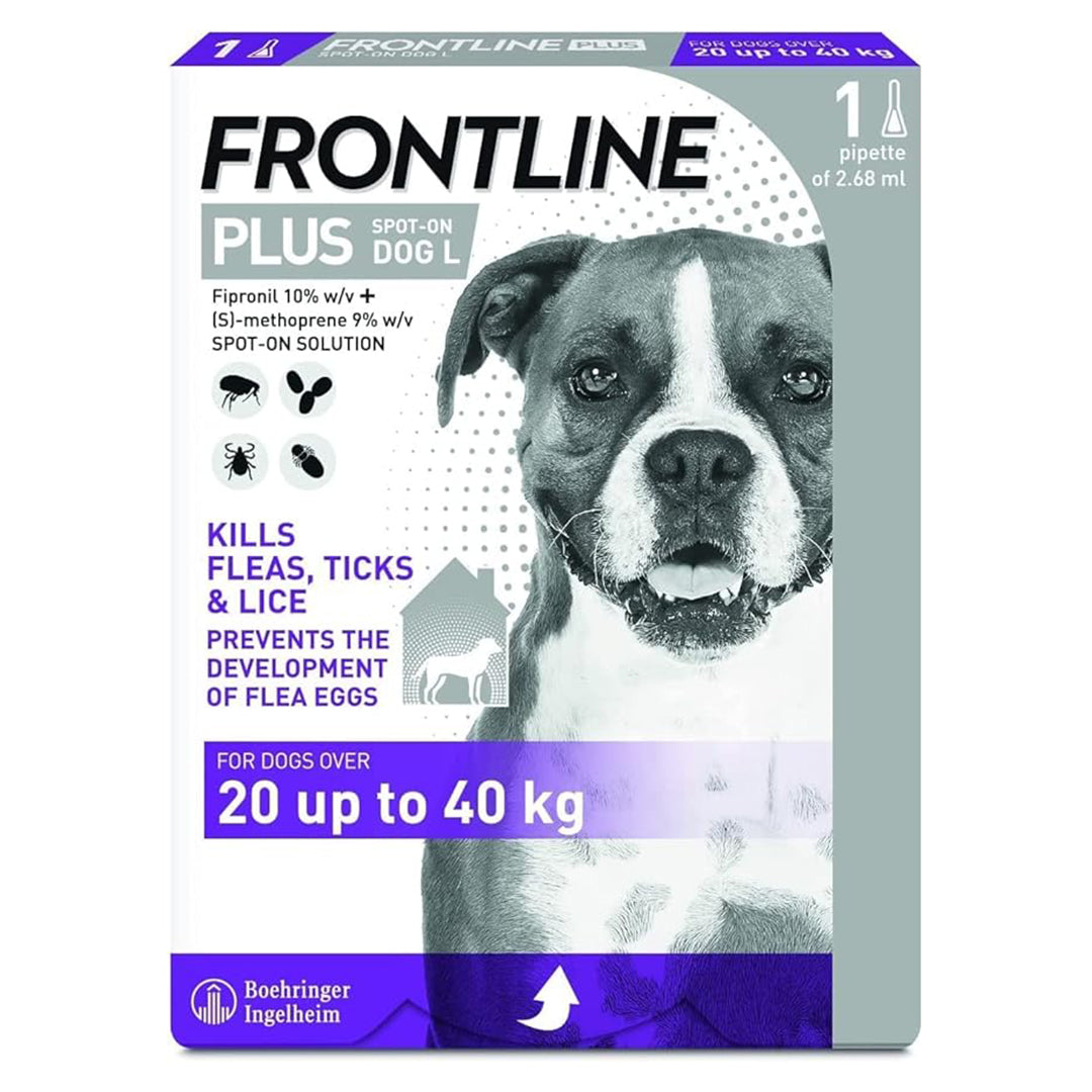 Frontline Plus For Dogs 20 to 40kg - 1/3/6 Pipette, Flea And Tick Treatment For Dogs, Frontline Flea Treatment For Dogs, Frontline Spot On For Dogs, Frontline For Dogs