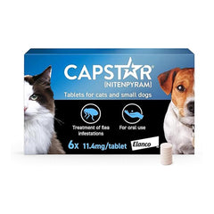 Capstar Flea Tablets, Fast Acting Flea Treatment For Cats & Small Dogs (1kg - 11kg) , 1 x 11.4 mg Tablet , 6 x 11.4 mg Tablet , Starts Working In 15-30 Mins, Kills Adult Fleas In 6 Hours, Fuss Free Edible Tablets