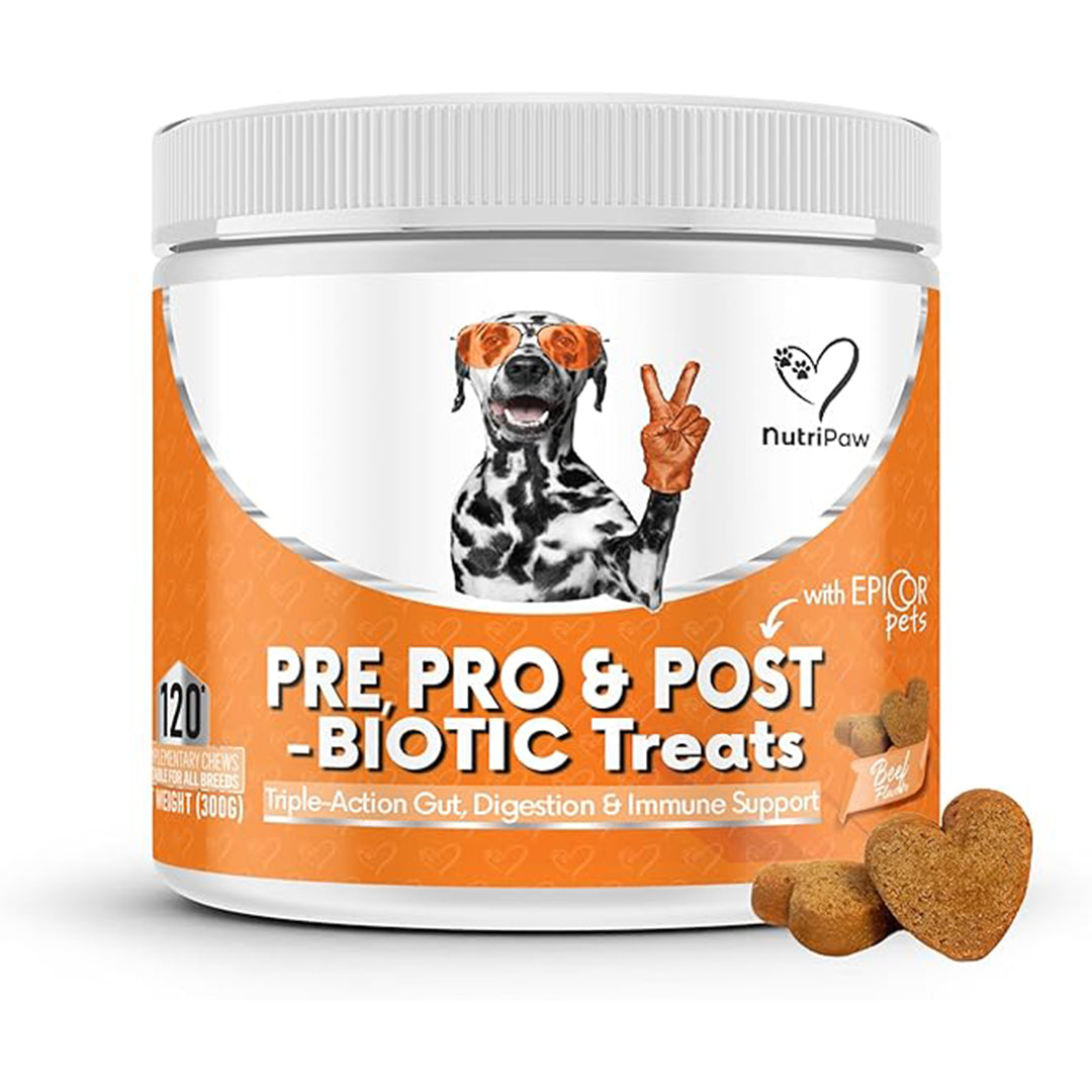 NutriPaw Pre, Pro & Postbiotic Digestive Treats For Dogs - Gut Health, Sensitive Tums, Anal Glands, Scooting, Loose Stools, Smelly, Itchy Ears, Great for all dogs