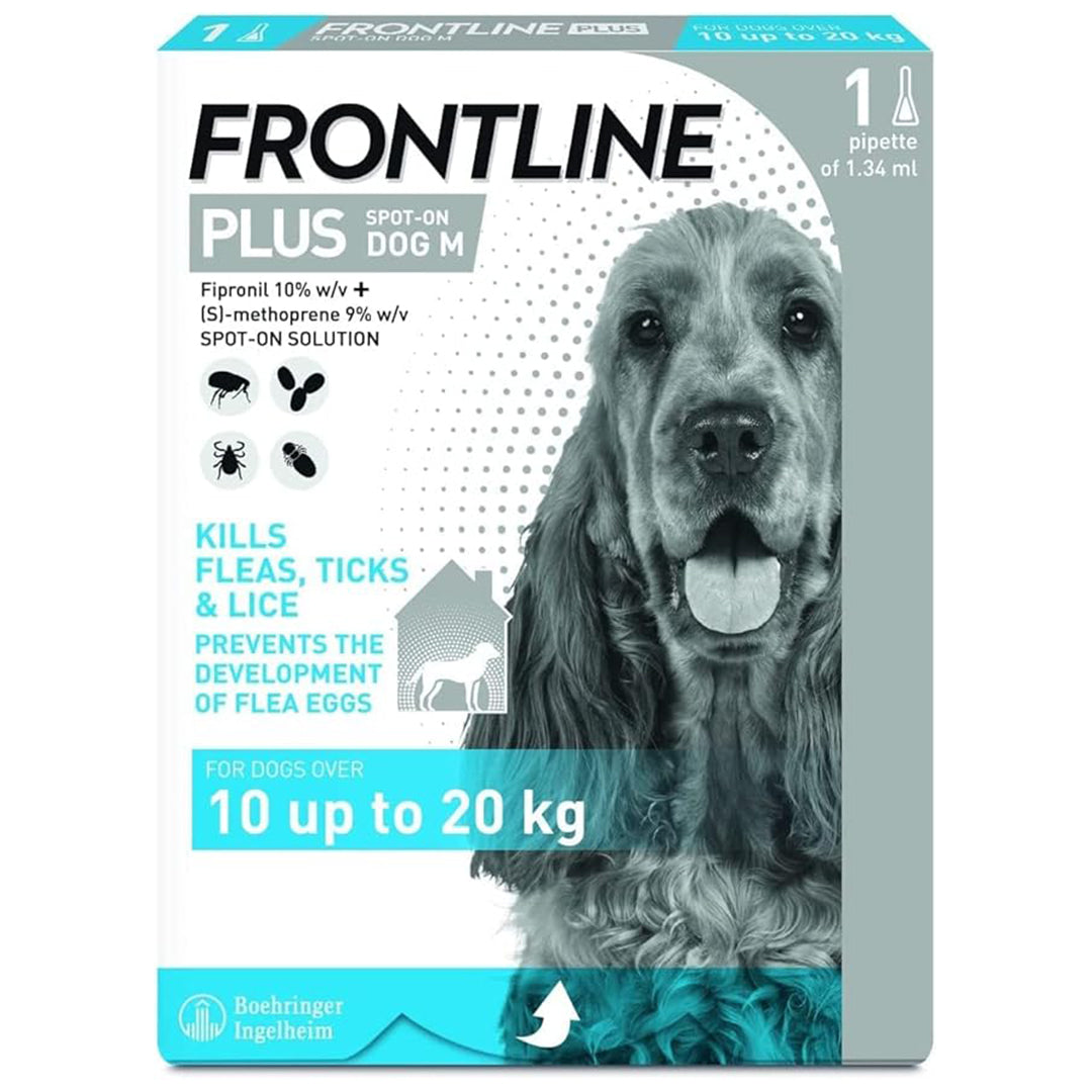 Frontline Plus For Dogs 10-20kg ( 1.34ml )- 1 Pipette, Flea And Tick Treatment For Dogs, Frontline Flea Treatment For Dogs, Frontline Spot On For Dogs, Frontline For Dogs