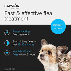 Capstar Flea Tablets, Fast Acting Flea Treatment For Cats & Small Dogs (1kg - 11kg) , 1 x 11.4 mg Tablet , 6 x 11.4 mg Tablet , Starts Working In 15-30 Mins, Kills Adult Fleas In 6 Hours, Fuss Free Edible Tablets