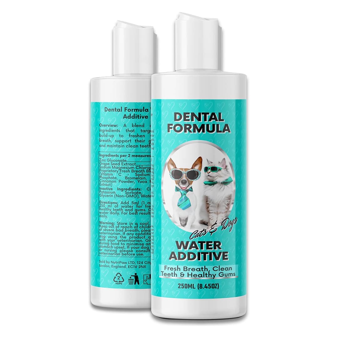 NutriPaw Dental Formula Water Additive For Dogs & Cats - Clean Teeth, Healthy Gums & Fresh Breath - Manage Plaque & Tartar Build-Up - Fuss-Free - No Brushing Needed - Cat/Dog Mouthwash & Oral Health