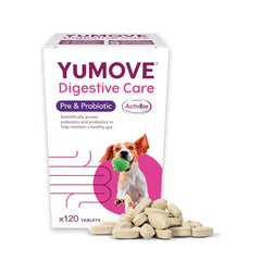 YuMOVE Digestive Care, Dog Pre and Probiotics Supplement for Gut Health, Digestive Support for All Ages and Breeds, 120 Tablets - Eco Friendly and Letter Box Ready Packaging