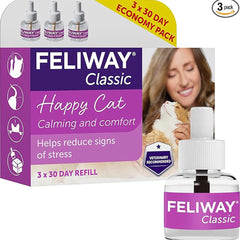Feliway Classic 3 x 30 Day Cat Calming Odourless Refills for Pheromone Diffuser, 3 x 48ml - Helps Solve Common Signs of Stress in Cats and Kittens, Veterinary Recommended, Drug-Free, Clinically Proven
