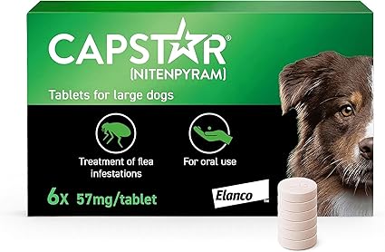 Capstar Flea Tablets, Fast Acting Flea Treatment For Medium To Large Dogs (11.5kg - 57kg), 6 x 57 mg Tablet, Starts Working In 15-30 Mins, Kills Adult Fleas In 6 Hours, Fuss Free Edible Tablets
