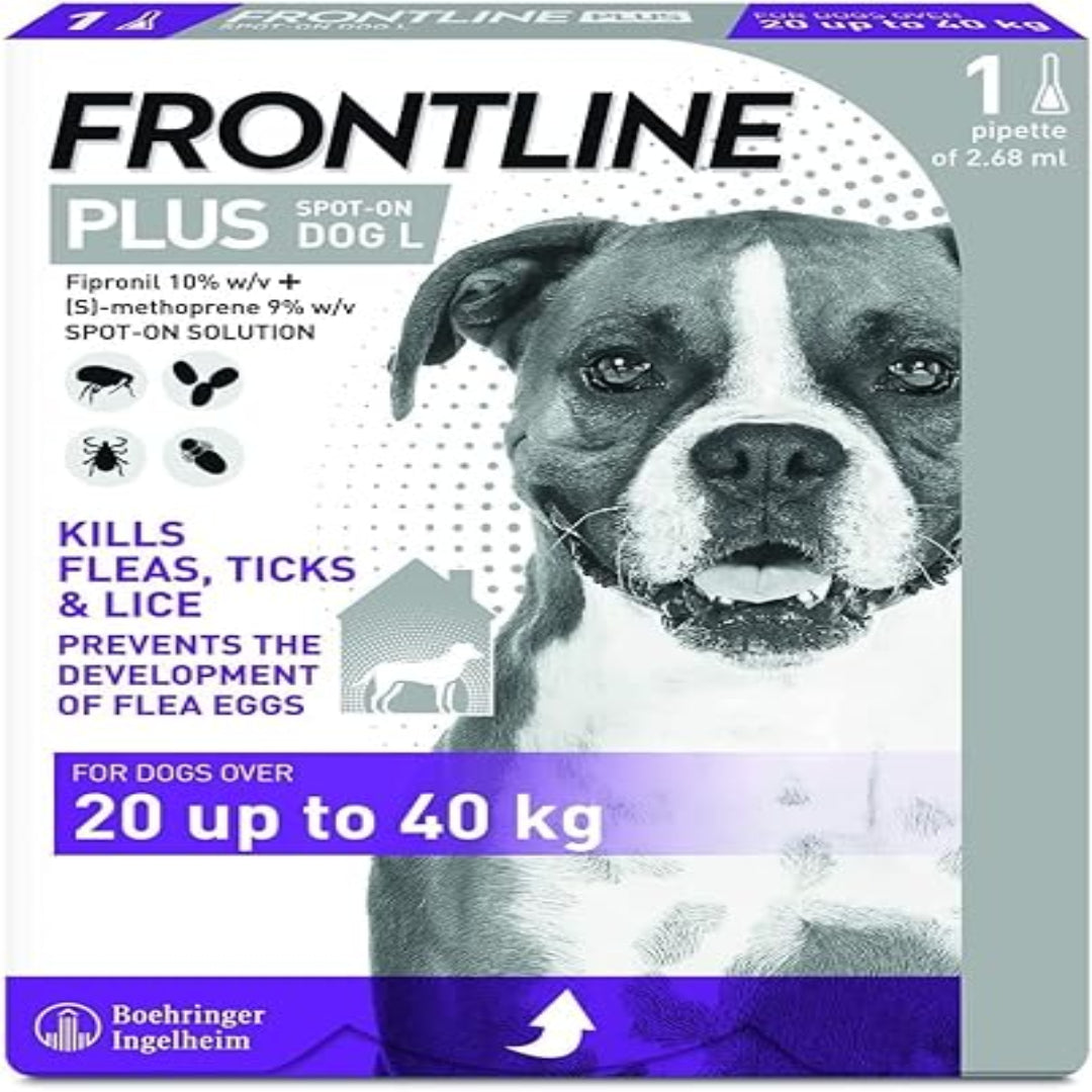 Frontline Plus For Dogs 20 to 40kg - 1/3/6 Pipette, Flea And Tick Treatment For Dogs, Frontline Flea Treatment For Dogs, Frontline Spot On For Dogs, Frontline For Dogs