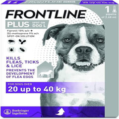 Frontline Plus For Dogs 20 to 40kg - 1/3/6 Pipette, Flea And Tick Treatment For Dogs, Frontline Flea Treatment For Dogs, Frontline Spot On For Dogs, Frontline For Dogs