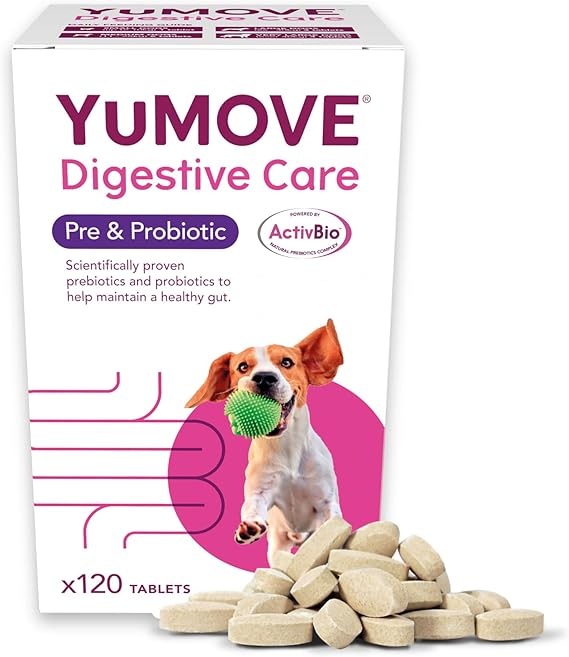 YuMOVE Digestive Care, Dog Pre and Probiotics Supplement for Gut Health, Digestive Support for All Ages and Breeds, 120 Tablets - Eco Friendly and Letter Box Ready Packaging