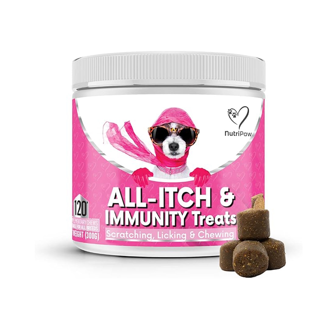 NutriPaw All-Itch Immunity Treats For Dogs - Soothe Itchy Paws, Eyes, Ears, Skin - Stop Itching, Licking, Scratching - Perfect for Small, Medium & Large Dogs - Supports Seasonal Itching